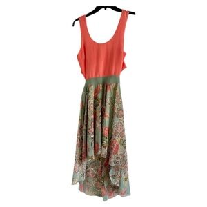 JUST ME Women’s Green/Orange Floral Sleeveless Chico 100% Polyester Dress-Size S